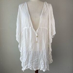 NWT Blue Rod Beattie White Sheer and Gold Metalllic Swim Coverup Size L